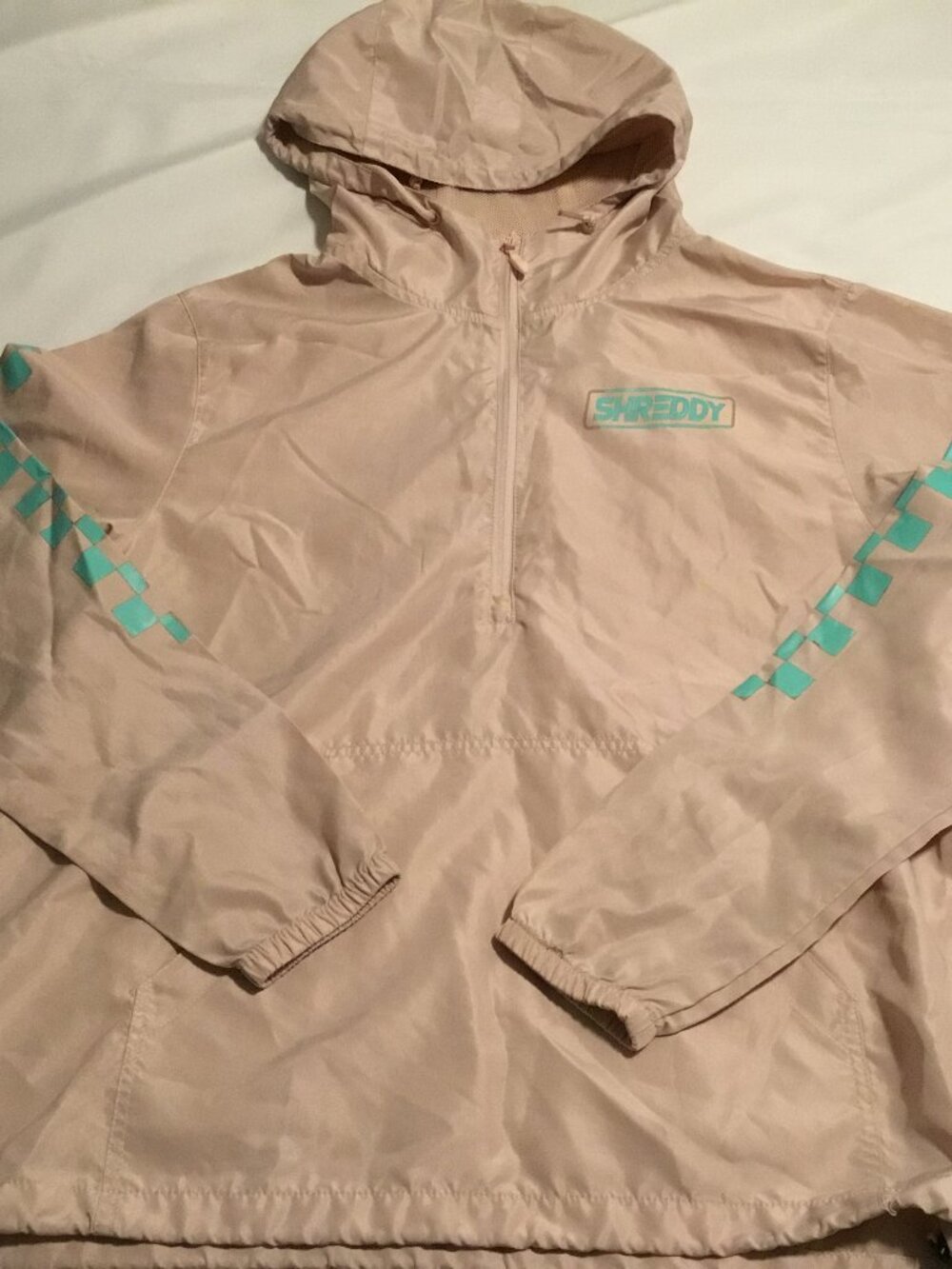 Shreddy Men's Pink/Teal Half Zip Hooded Windbreaker Jacket Thrash Medium
